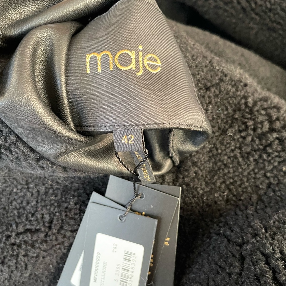 Black Reversible Hooded Leather/Shearling Coat from Maje - Picture 8 of 13
